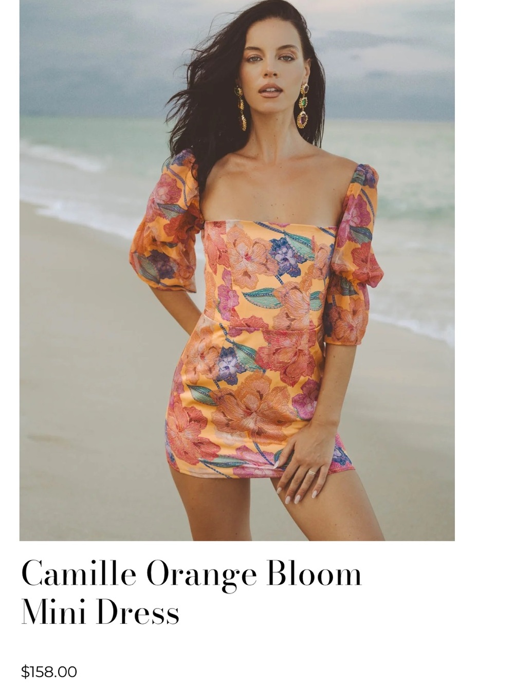 SOAH Camille Orange Bloom Mini Dress - Floral Puff Sleeve